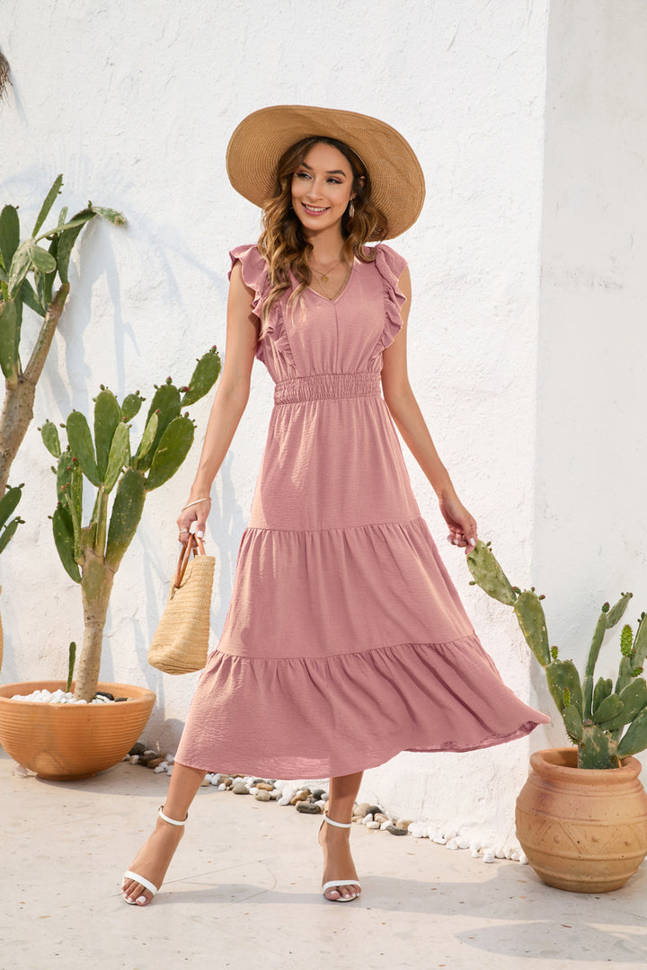 Long Casual Holiday V-neck High Waist Cake Dress